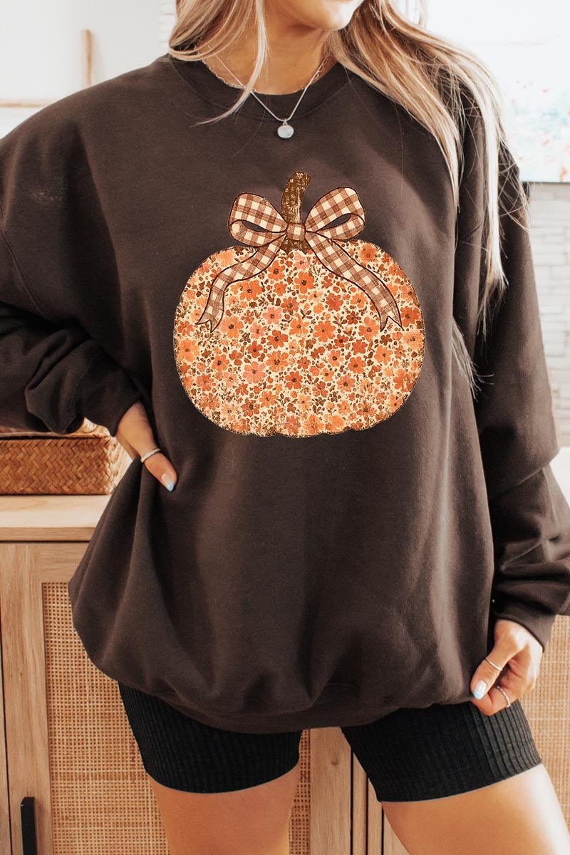 UL180P-E3135 Floral Fall Pumpkin Graphic Plus Sweatshirt $25