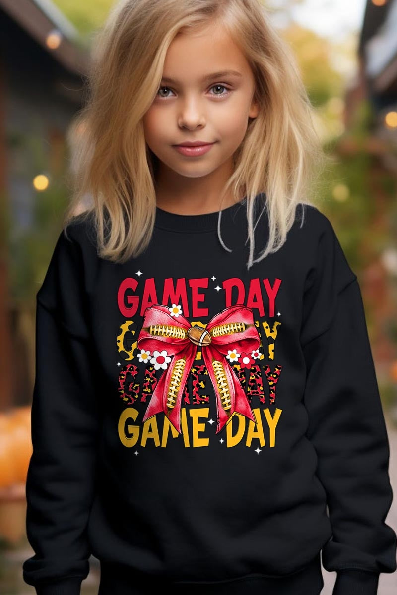 UL180B-E3091Z Red Yellow Football Game Day Bow Kids Sweatshirt $20