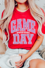 US3001-E3127 Purple Gingham Game Day Graphic Tee $12.5