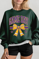 UL180P-E3063 Purple Game Day Football Bow Plus Sweatshirt $25