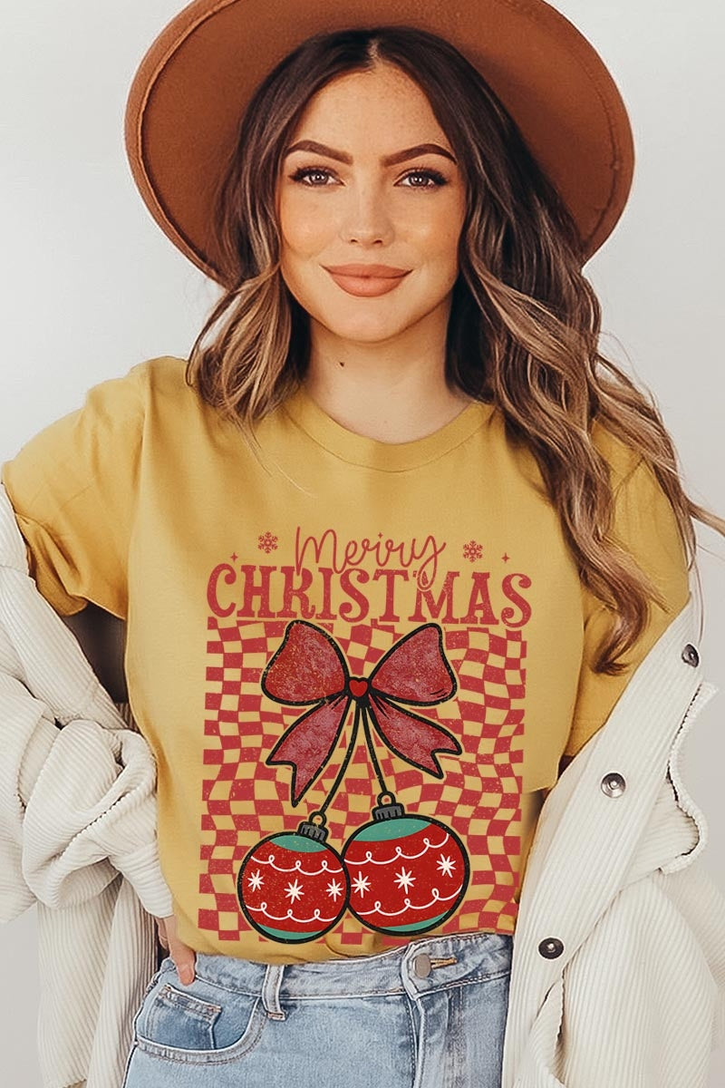 US3001-E3196 Cherry Ornament Christmas Graphic Tee $12.5