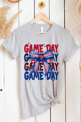 US3001P-E3087 Red Blue Football Game Day Bow Graphic Plus Tee $16