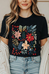 US3001P-E3186 Floral Christmas Graphic Plus Tee $16