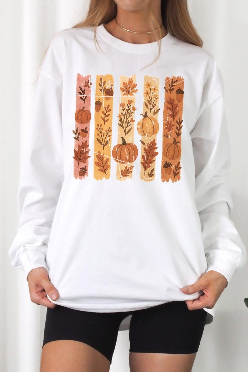 UL240-E3110 Brushstroke Boho Fall Graphic Long Sleeve Tee $13.75