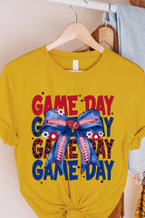 US3001P-E3087 Red Blue Football Game Day Bow Graphic Plus Tee $16