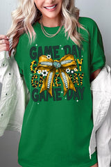 5000-E3090 Yellow Football Game Day Bow Heavy Cotton Tee $9