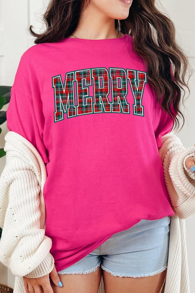 5000P-E3210 Classic Plaid Merry Graphic Plus Heavy Cotton Tee $12.75
