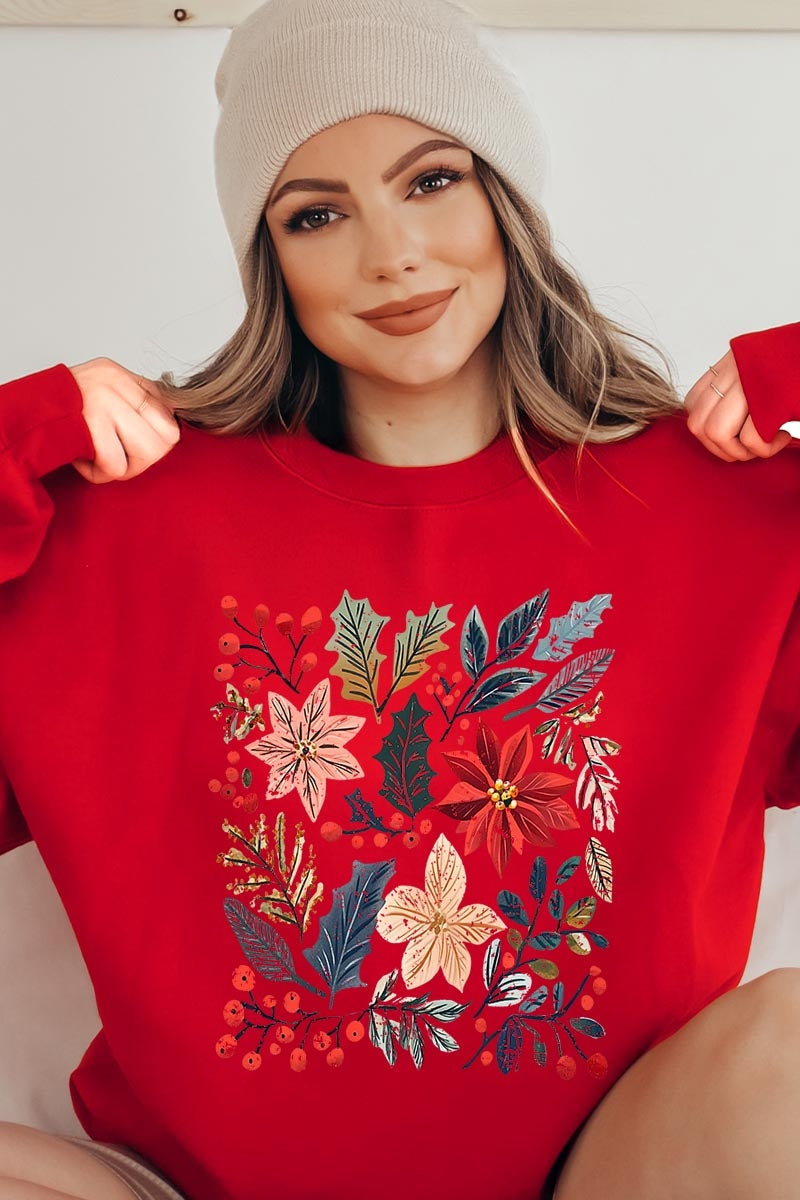 UL180P-E3186 Floral Christmas Graphic Plus Sweatshirt $25