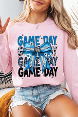 UL180-E3089 Blue Silver Football Game Day Bow Sweatshirt $20