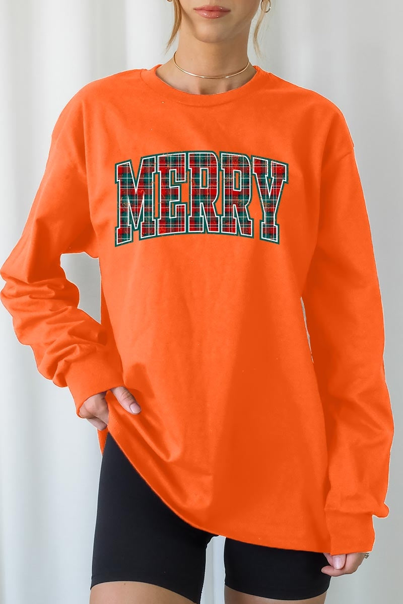 UL240-E3210 Classic Plaid Merry Graphic Long Sleeve Tee $13.75