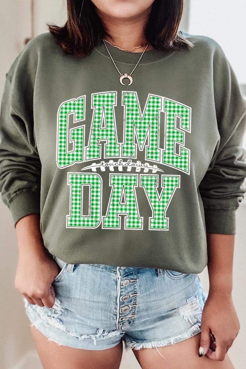UL180P-E3128 Green Gingham Game Day Graphic Plus Sweatshirt $25