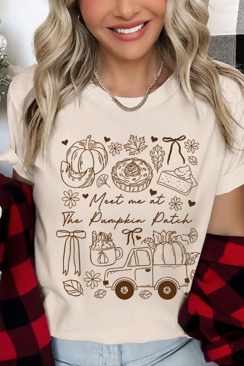 US3001P-E3163 Pumpkin Patch Doodle Graphic Plus Tee $16