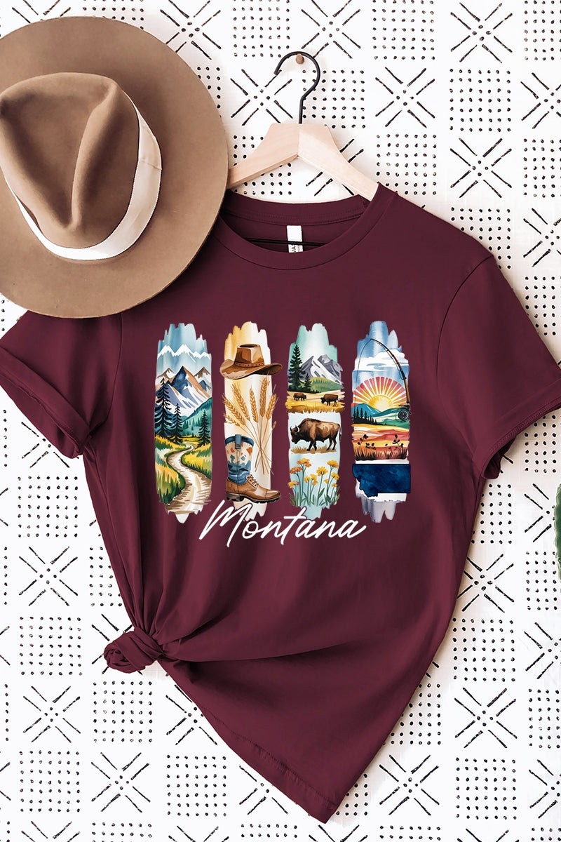 US3001-E3061MT Montana State Brushstroke Graphic Tee $12.5