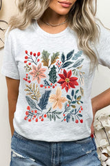 US3001P-E3186 Floral Christmas Graphic Plus Tee $16