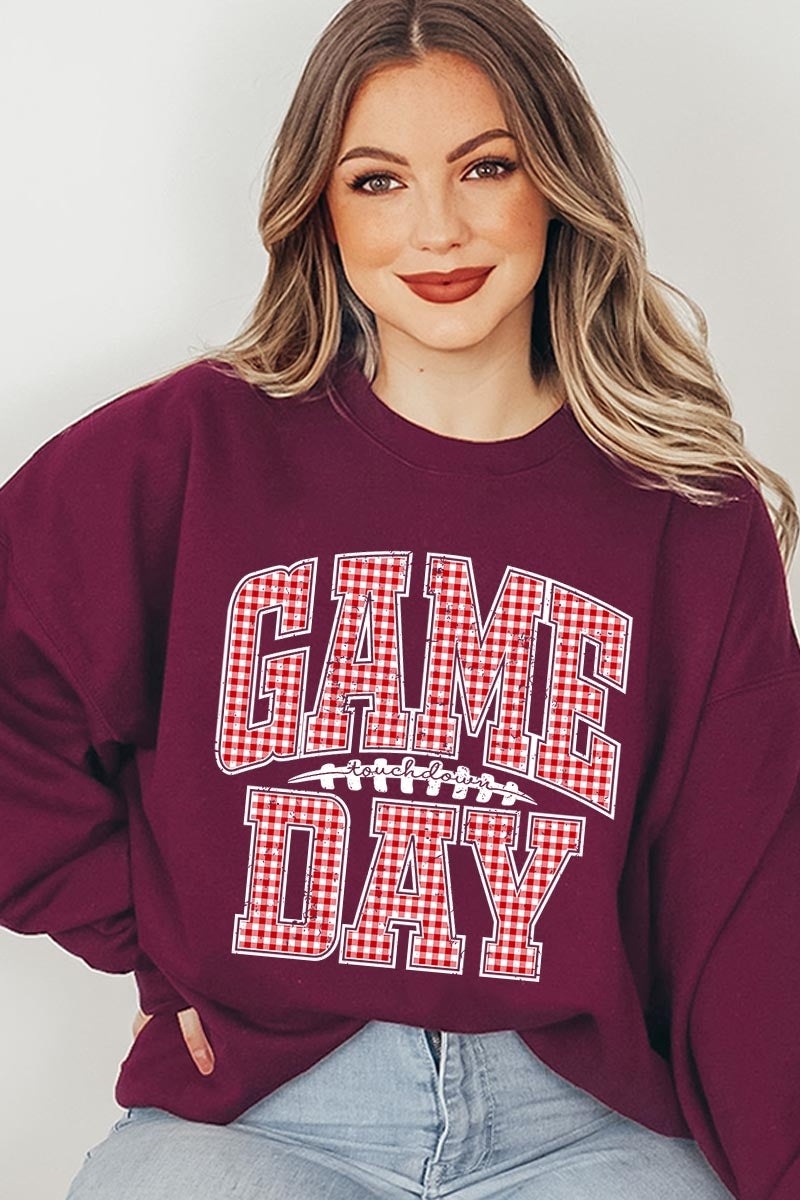 UL180P-E3126 Red Gingham Game Day Graphic Plus Sweatshirt $25