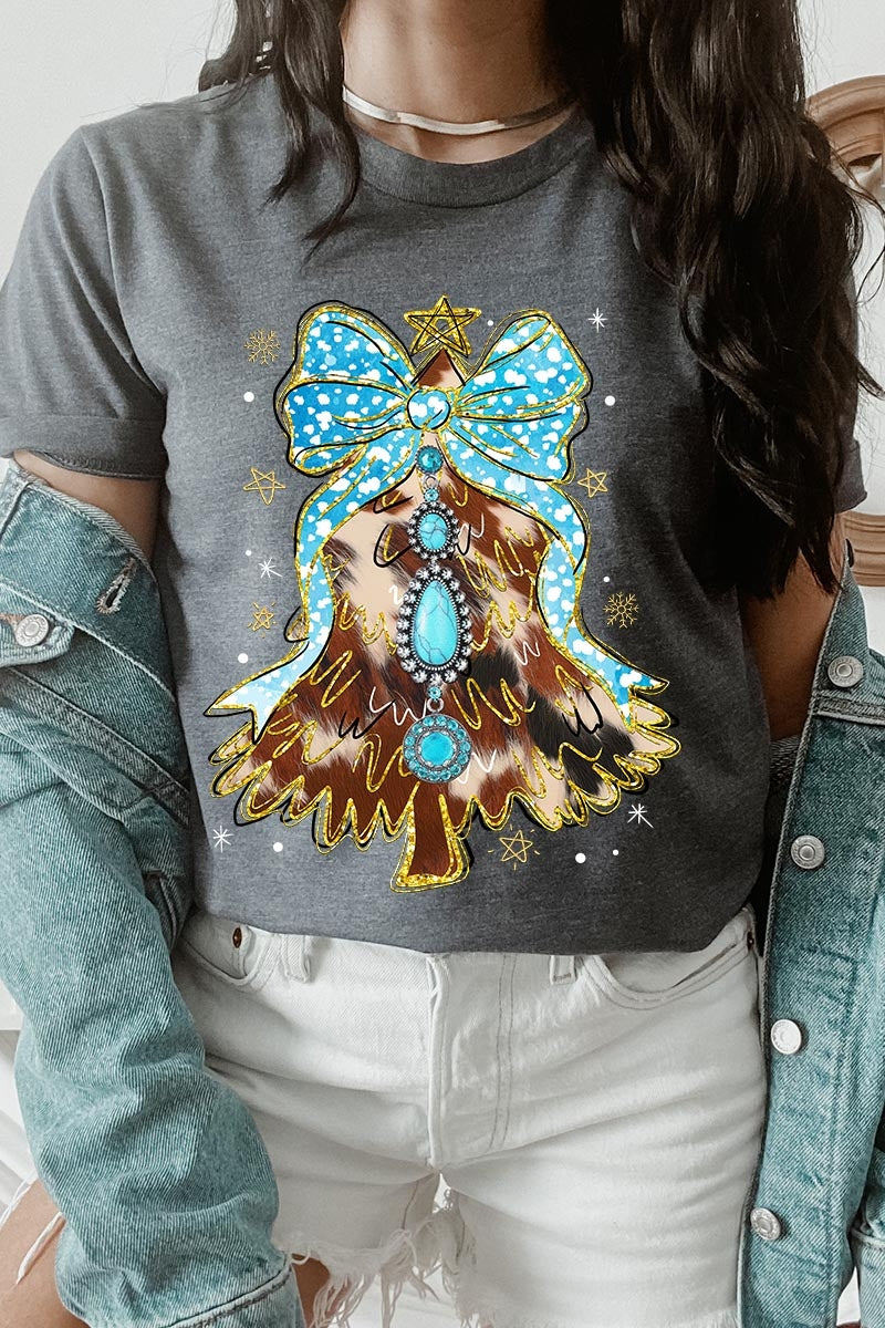 US3001-E3184 Turquoise Christmas Tree Graphic Tee $12.5