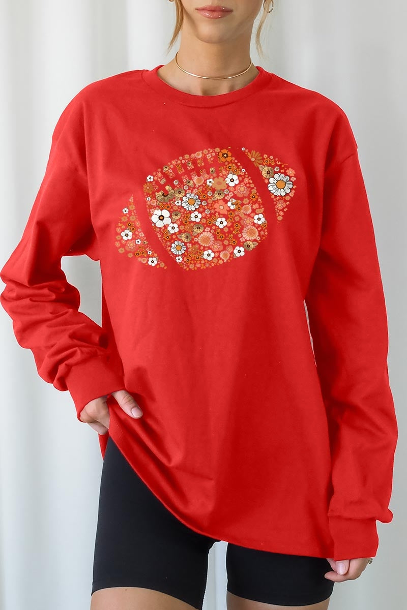 UL240-E3133 Floral Football Graphic Long Sleeve Tee $13.75