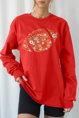UL240-E3133 Floral Football Graphic Long Sleeve Tee $13.75
