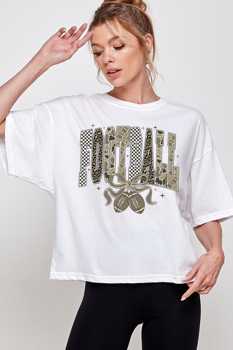 CTS-E3132 Camo Football Graphic Relaxed Crop Top $11