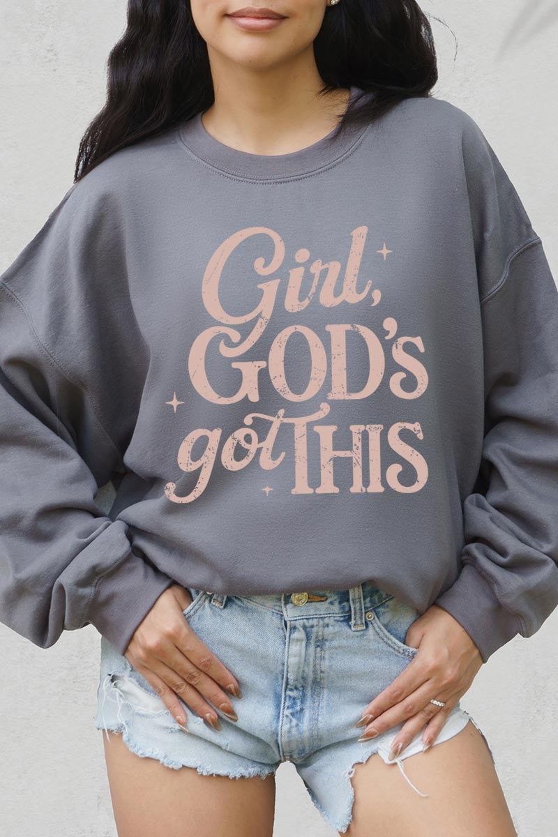 UL180P-E3102 Girl, Godu2019s Got This Graphic Plus Sweatshirt $25
