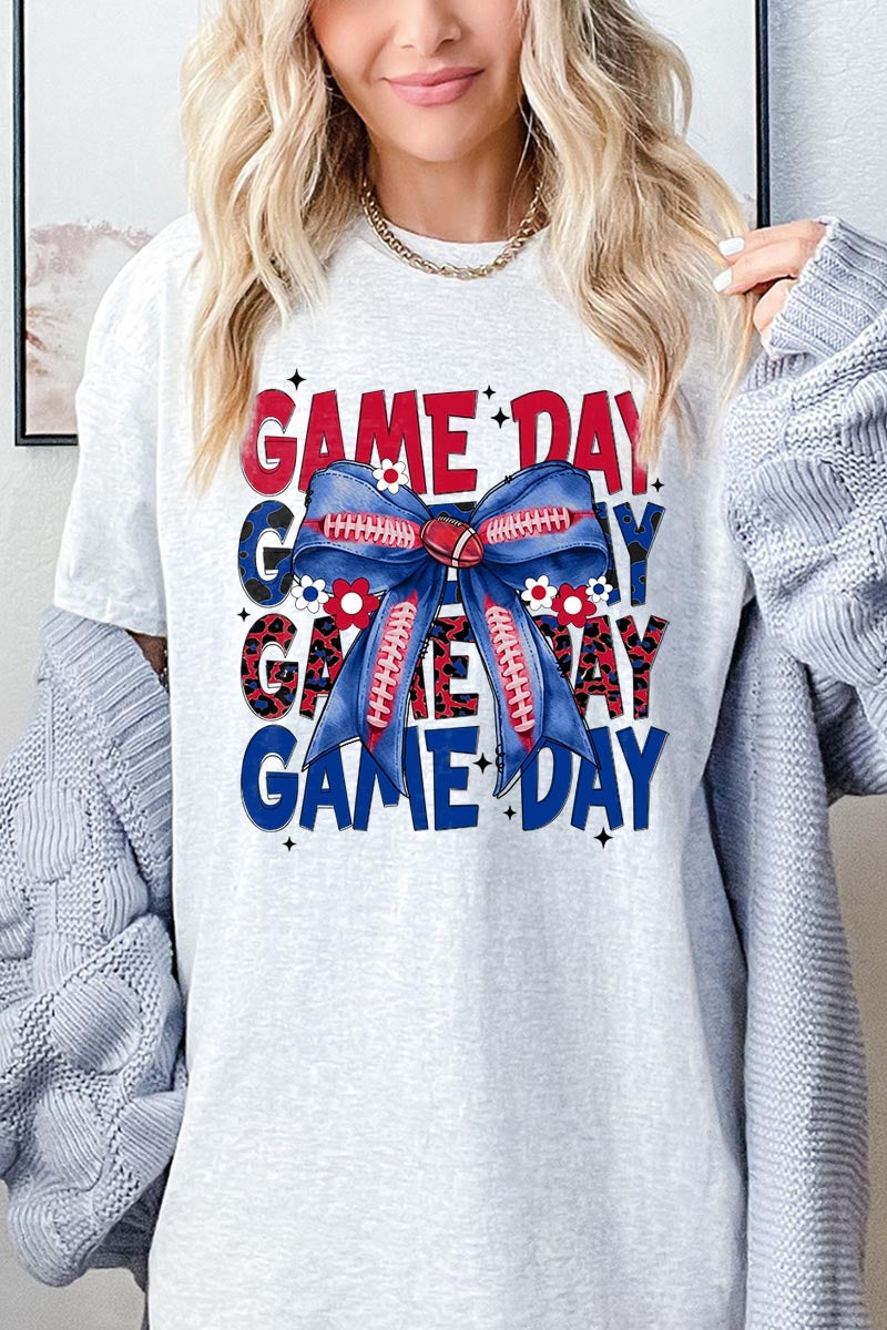 5000P-E3087 Red Blue Football Bow Plus Heavy Cotton Tee $12.75