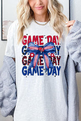 5000-E3087 Red Blue Football Game Day Bow Heavy Cotton Tee $9