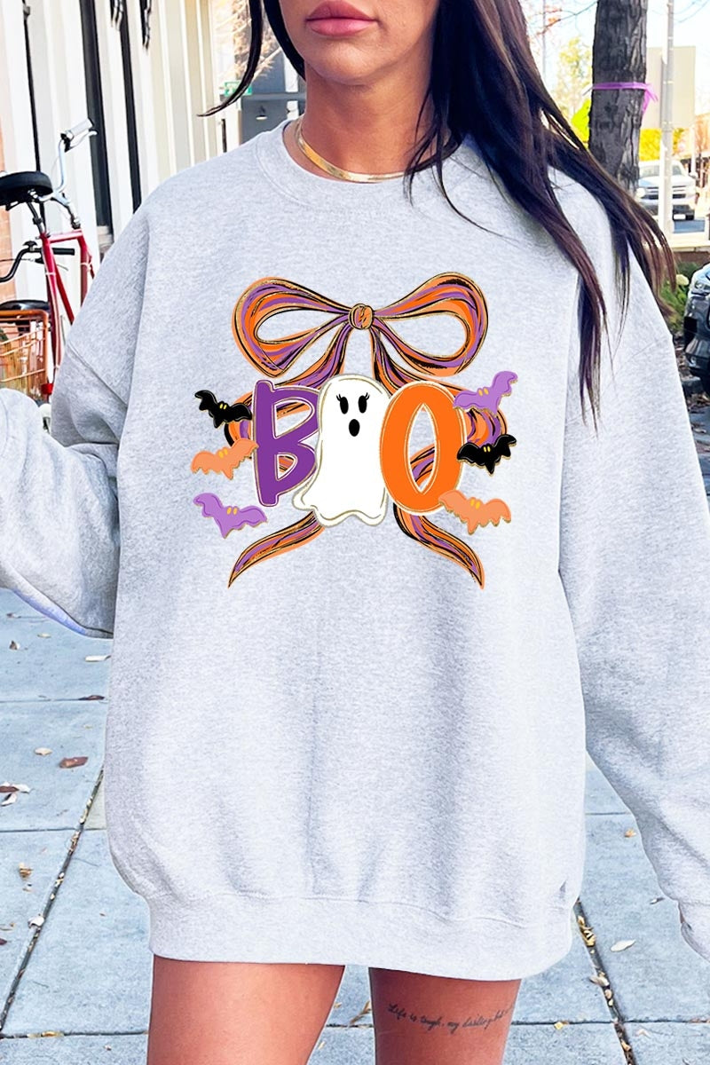 UL180P-E3120 Boo Brushstroke Bow Graphic Plus Sweatshirt $25