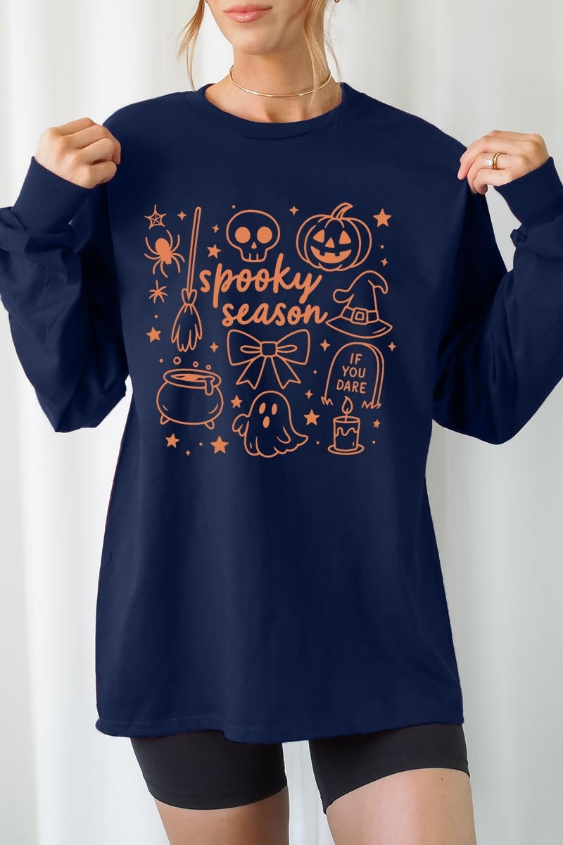 UL240P-E3141 Halloween Doodle Graphic Plus Long Sleeve Tee $17