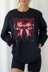 UL240-E3093 Red Silver Football Game Day Bow Long Sleeve Tee $13.75