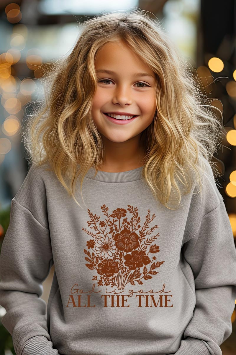 UL180B-E3116Z God Is Good Floral Kids Graphic Sweatshirt $20