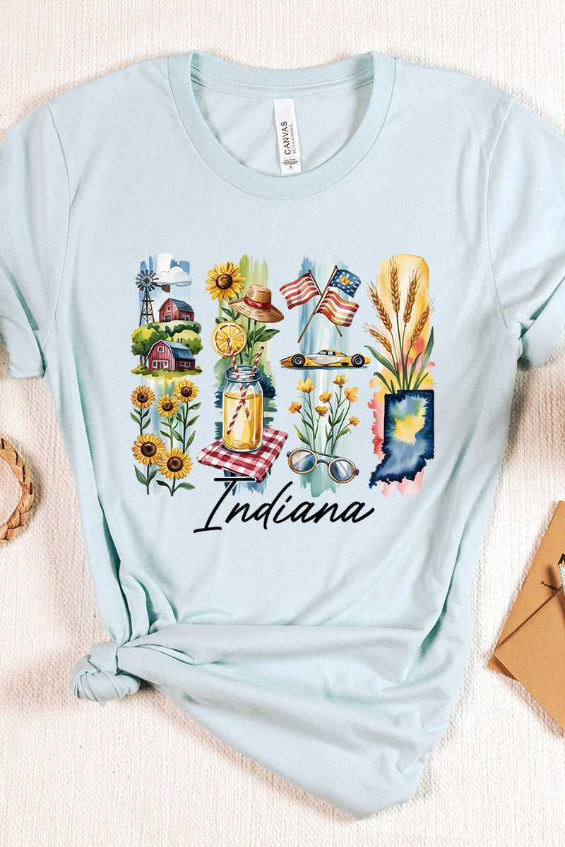 US3001P-E3061IN Indiana State Brushstroke Graphic Plus Tee $16