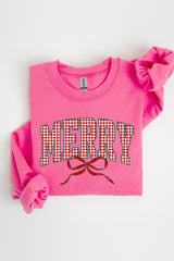 UL180-E3206 Plaid Merry Christmas Bow Graphic Sweatshirt $20