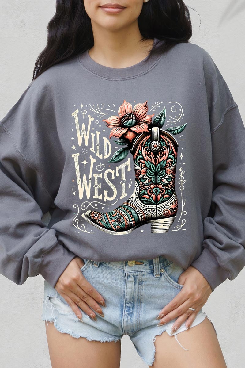 UL180P-E3100 Wild West Cowgirl Boot Graphic Plus Sweatshirt $25