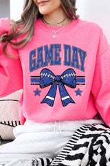 UL180P-E3065 Blue Game Day Football Bow Graphic Plus Sweatshirt $25