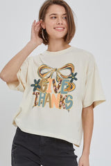 CTS-E3154 Give Thanks Bow Graphic Relaxed Crop Top $11