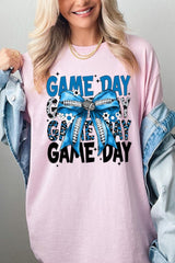5000-E3089 Blue Silver Football Game Day Bow Heavy Cotton Tee $9