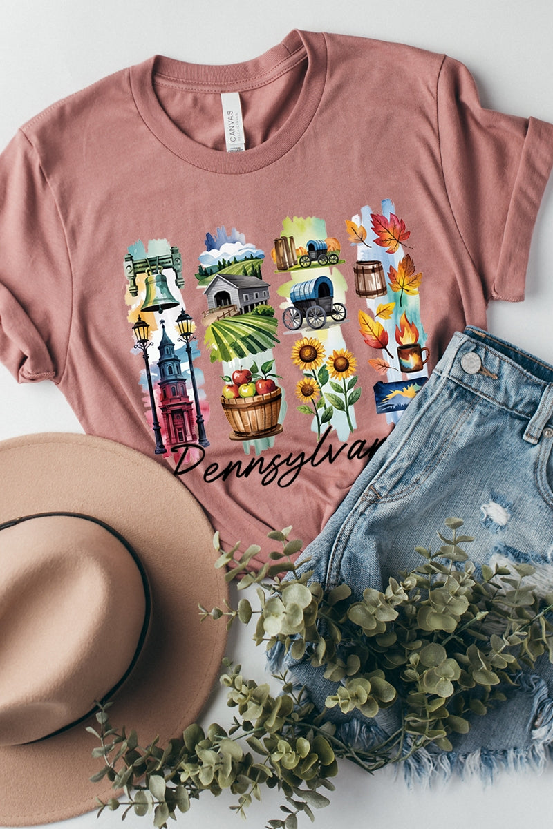 US3001-E3061PA Pennsylvania State Brushstroke Graphic Tee $12.5