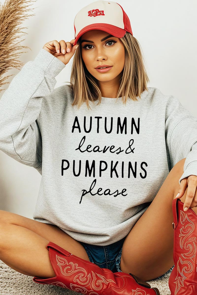 UL180P-E3158 Autumn Leaves Pumpkins Graphic Plus Sweatshirt $25