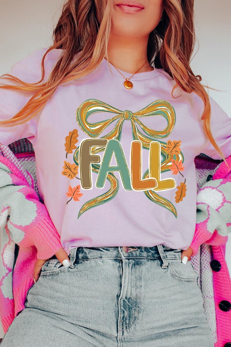 US3001-E3121 Fall Brushstroke Bow Graphic Tee $12.5