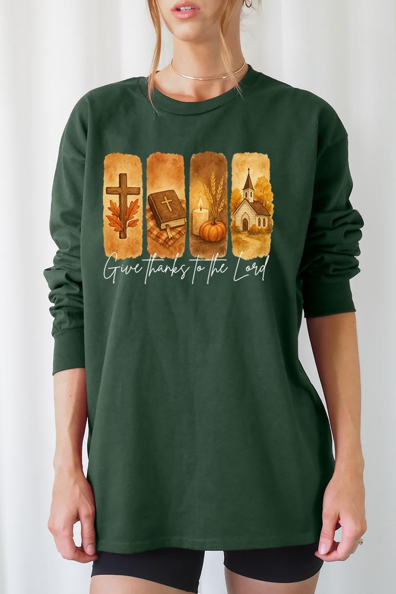 UL240P-E3169 Give Thanks To The Lord Graphic Plus Long Sleeve Tee $17