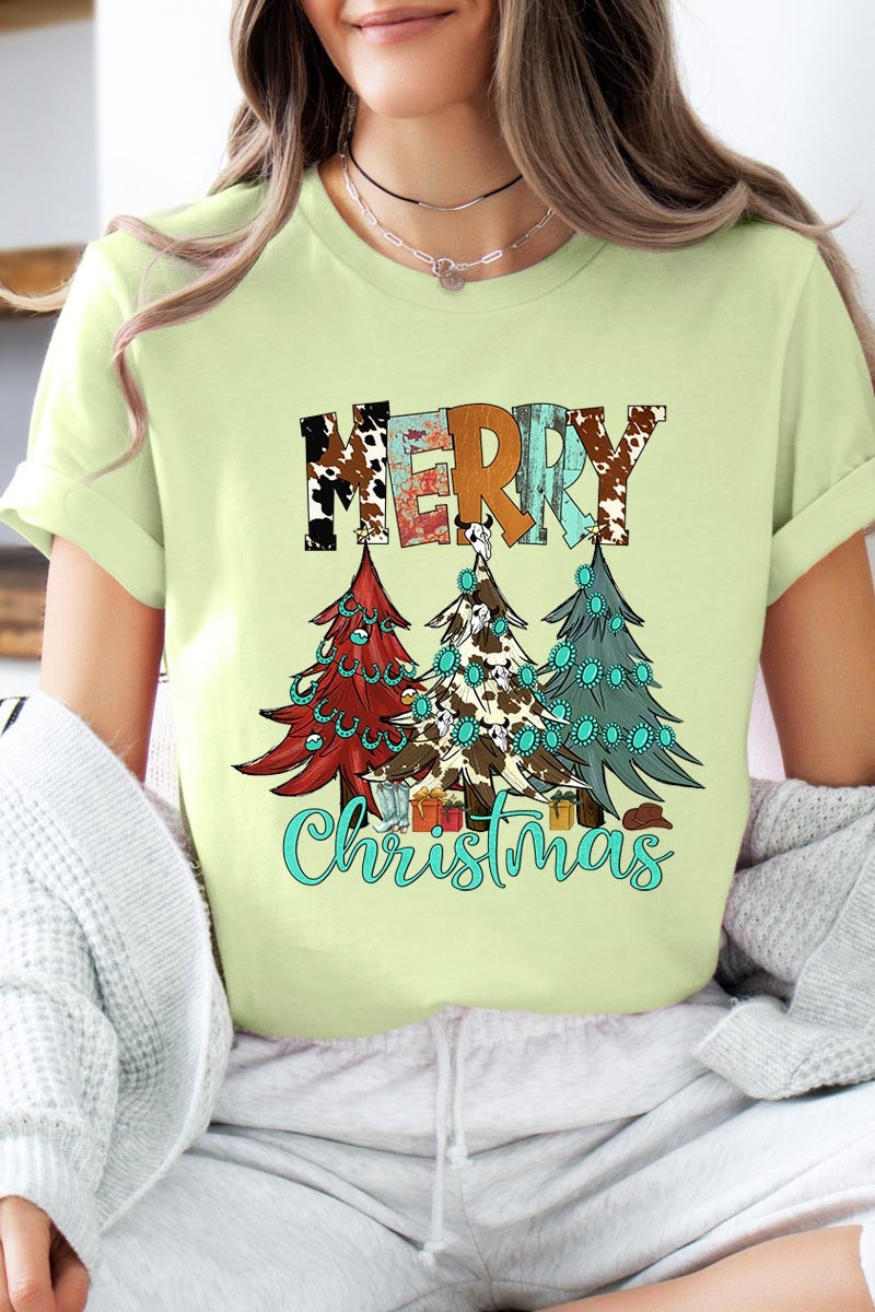 US3001-E3200 Merry Christmas Trees Graphic Tee $12.5