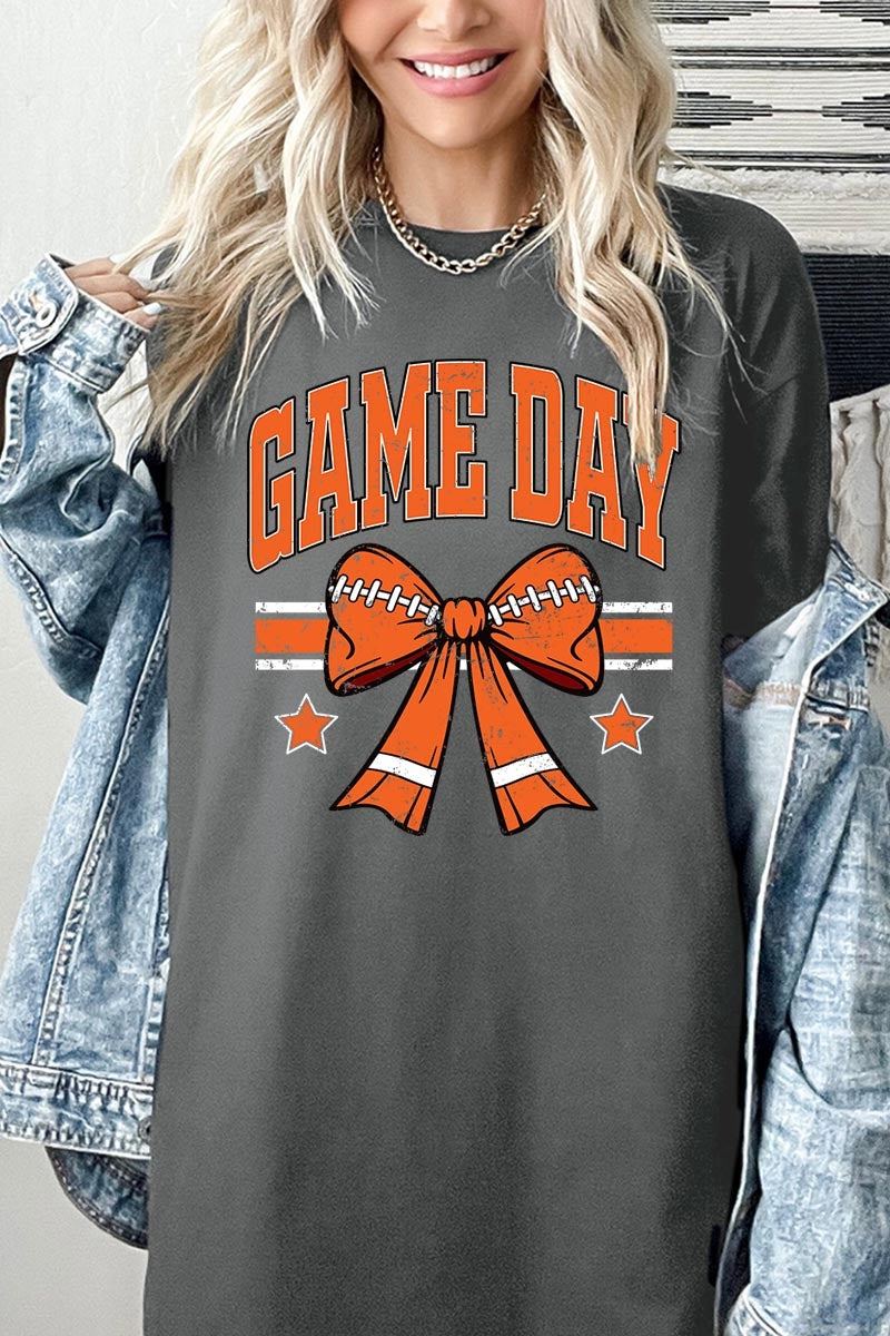 5000P-E3064 Orange Football Bow Graphic Plus Heavy Cotton Tee $12.75