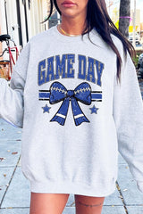 UL180-E3065 Blue Game Day Football Bow Graphic Sweatshirt $20