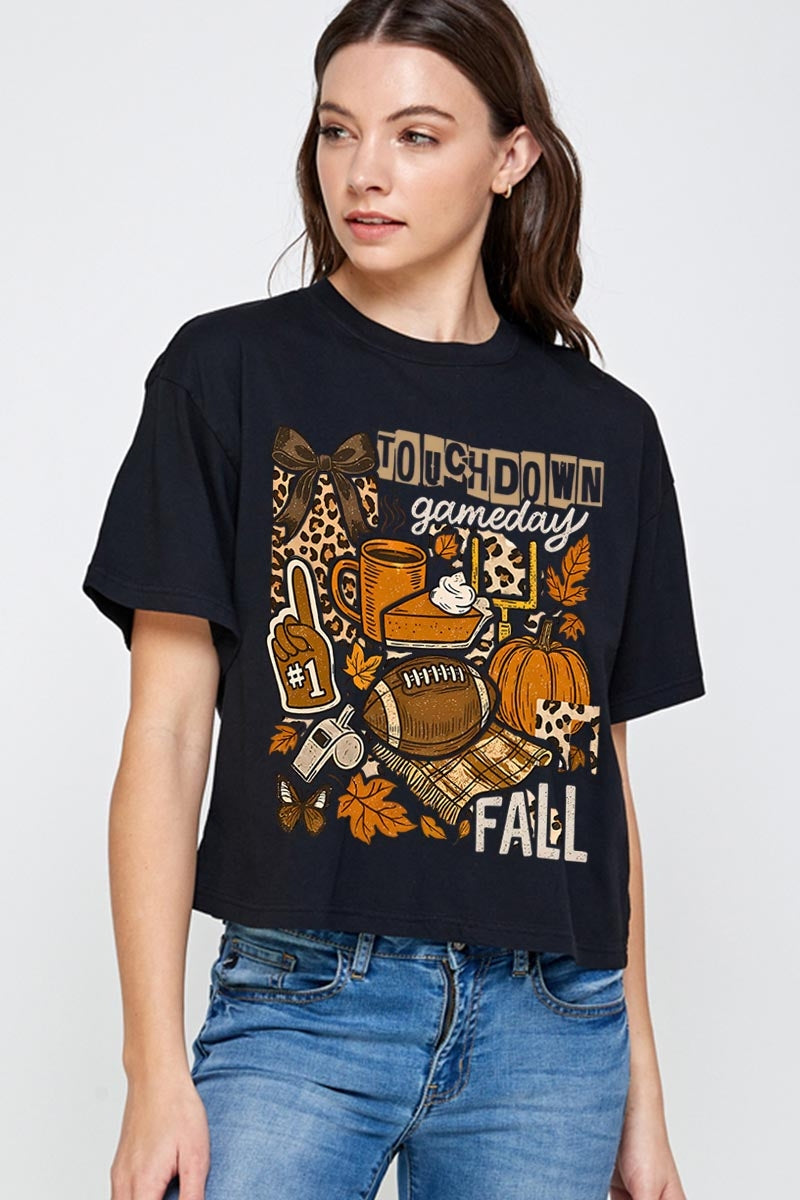 CTS-E3134 Fall Football Collage Graphic Relaxed Crop Top $11