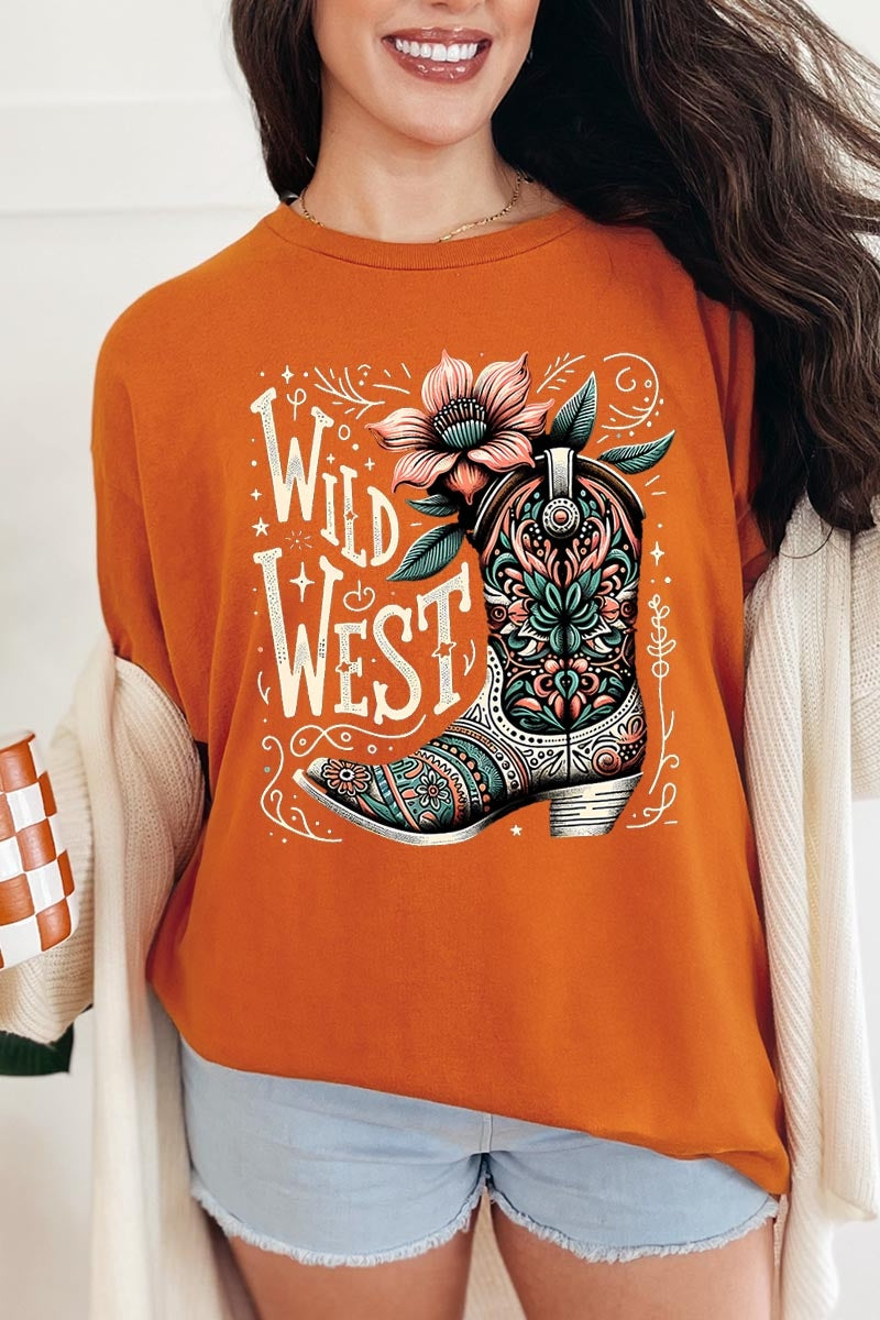5000-E3100 Wild West Cowgirl Boot Graphic Heavy Cotton Tee $9