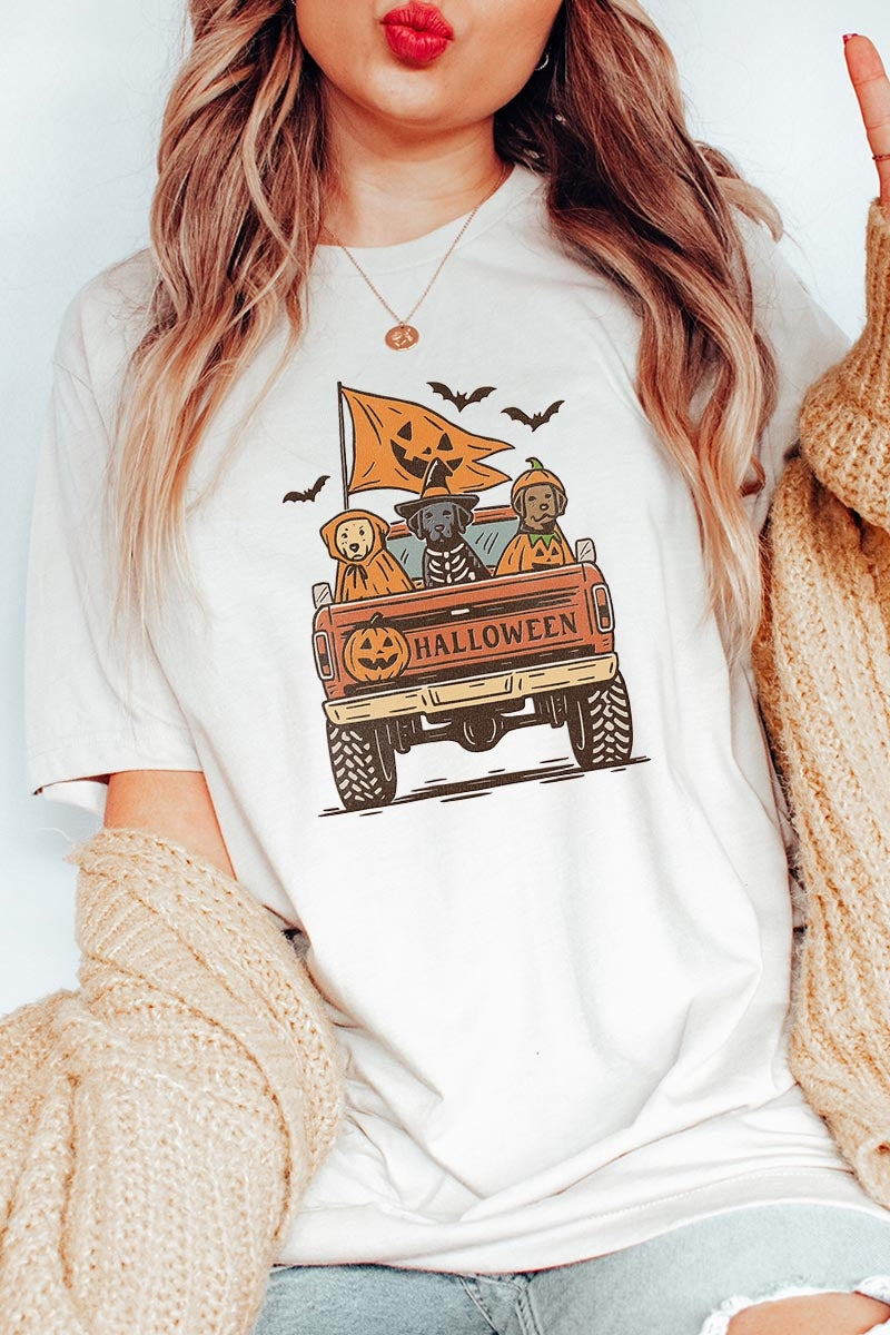 US3001-E3150 Halloween Truck Dogs Graphic Tee $12.5