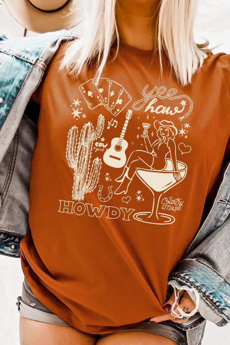US3001-E3097 Cowgirl Country Music Graphic Tee $12.5