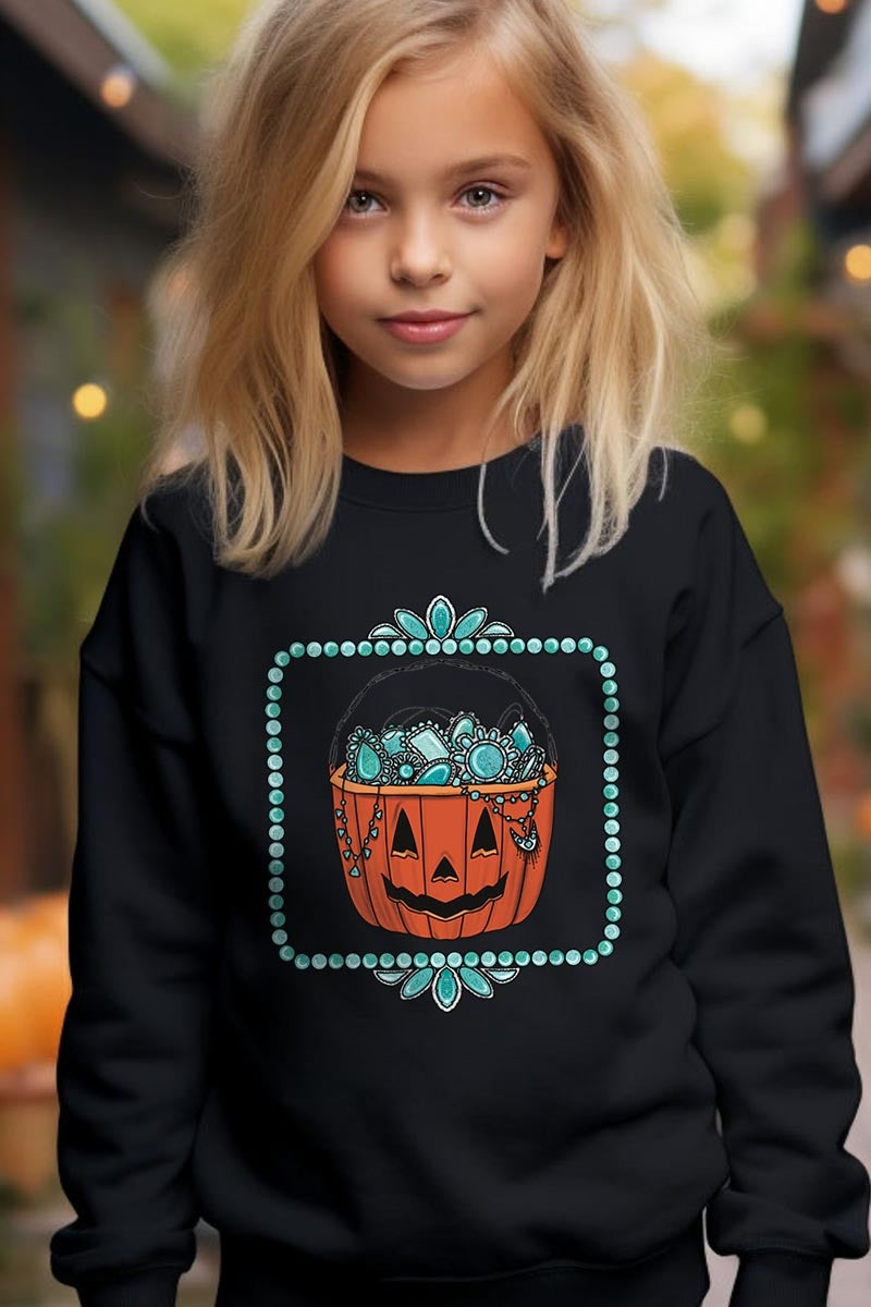 UL180B-E3140Z Halloween turquoise pumpkin Kids Sweatshirt $20