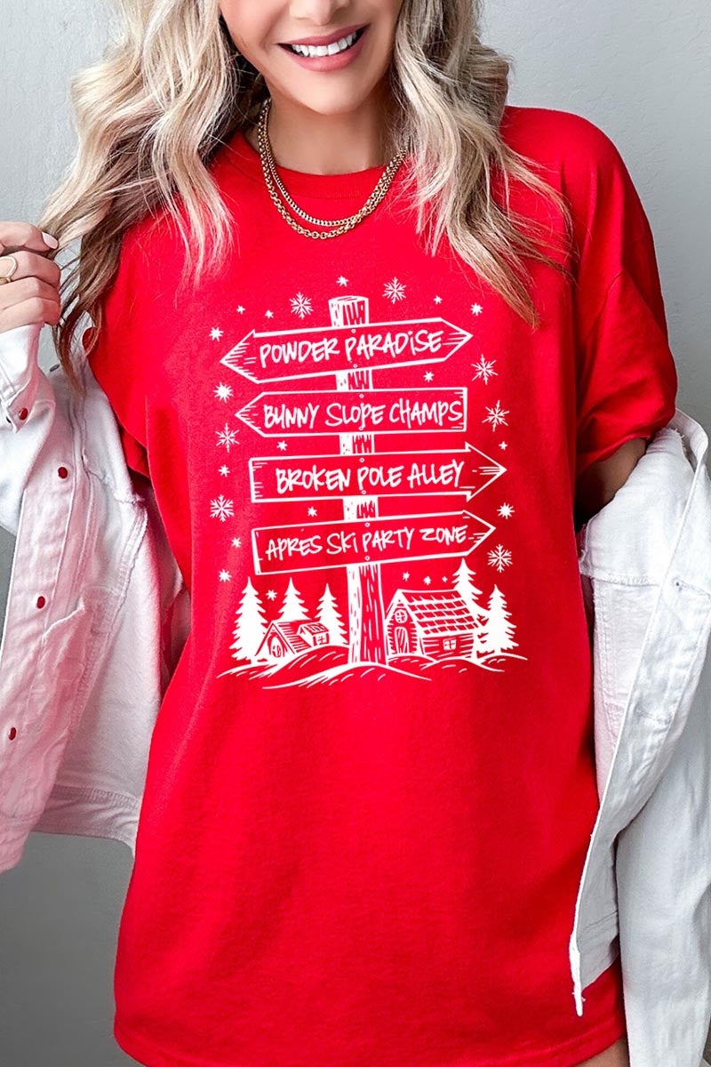 5000P-E3189 Ski Lodge Signs Graphic Plus Heavy Cotton Tee $12.75
