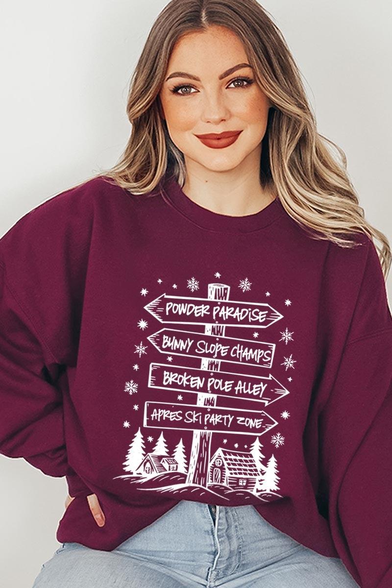 UL180-E3189 Ski Lodge Signs Graphic Sweatshirt $20